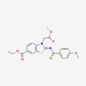 molecular formula C21H20N2O6S B2765182 Ethyl 2-(4-methoxybenzoyl)imino-3-(2-methoxy-2-oxoethyl)-1,3-benzothiazole-6-carboxylate CAS No. 897733-93-6