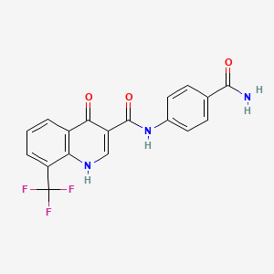 molecular formula C18H12F3N3O3 B2765185 N-(4-carbamoylphenyl)-4-hydroxy-8-(trifluoromethyl)quinoline-3-carboxamide CAS No. 946260-34-0