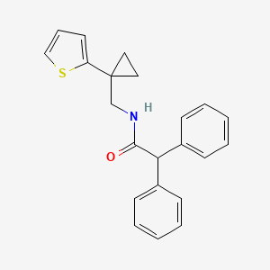 molecular formula C22H21NOS B2765191 2,2-diphenyl-N-((1-(thiophen-2-yl)cyclopropyl)methyl)acetamide CAS No. 1210451-60-7