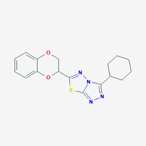 molecular formula C17H18N4O2S B276520 3-Cyclohexyl-6-(2,3-dihydro-1,4-benzodioxin-2-yl)[1,2,4]triazolo[3,4-b][1,3,4]thiadiazole 