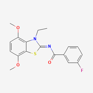 molecular formula C18H17FN2O3S B2765206 N-(3-ethyl-4,7-dimethoxy-1,3-benzothiazol-2-ylidene)-3-fluorobenzamide CAS No. 868369-09-9