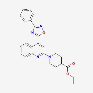molecular formula C25H24N4O3 B2765207 Ethyl 1-[4-(3-phenyl-1,2,4-oxadiazol-5-yl)quinolin-2-yl]piperidine-4-carboxylate CAS No. 1112447-24-1