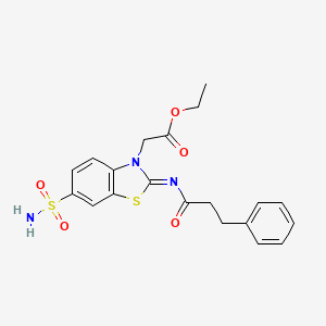 Ethyl 2-[2-(3-phenylpropanoylimino)-6-sulfamoyl-1,3-benzothiazol-3-yl]acetate