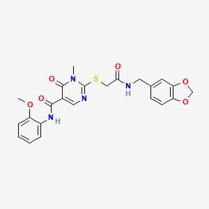 2-((2-((benzo[d][1,3]dioxol-5-ylmethyl)amino)-2-oxoethyl)thio)-N-(2-methoxyphenyl)-1-methyl-6-oxo-1,6-dihydropyrimidine-5-carboxamide