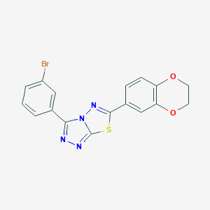 molecular formula C17H11BrN4O2S B276524 3-(3-Bromophenyl)-6-(2,3-dihydro-1,4-benzodioxin-6-yl)[1,2,4]triazolo[3,4-b][1,3,4]thiadiazole 