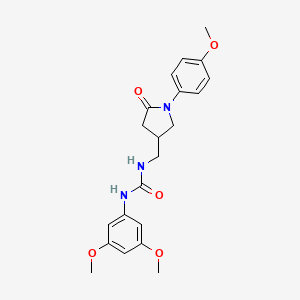 molecular formula C21H25N3O5 B2765241 1-(3,5-Dimethoxyphenyl)-3-((1-(4-methoxyphenyl)-5-oxopyrrolidin-3-yl)methyl)urea CAS No. 946351-90-2