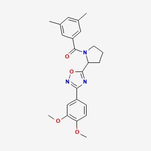 molecular formula C23H25N3O4 B2765256 3-(3,4-Dimethoxyphenyl)-5-[1-(3,5-dimethylbenzoyl)pyrrolidin-2-yl]-1,2,4-oxadiazole CAS No. 1787984-76-2