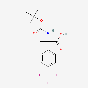 molecular formula C15H18F3NO4 B2765259 2-[(2-Methylpropan-2-yl)oxycarbonylamino]-2-[4-(trifluoromethyl)phenyl]propanoic acid CAS No. 1692397-81-1