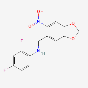 molecular formula C14H10F2N2O4 B2765263 N-(2,4-difluorophenyl)-N-[(6-nitro-1,3-benzodioxol-5-yl)methyl]amine CAS No. 329699-36-7