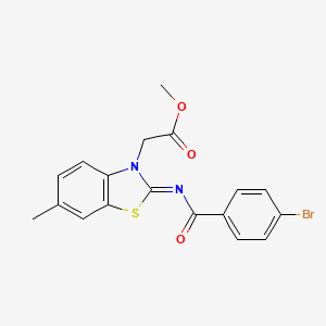 molecular formula C18H15BrN2O3S B2765266 Methyl 2-[2-(4-bromobenzoyl)imino-6-methyl-1,3-benzothiazol-3-yl]acetate CAS No. 897616-76-1