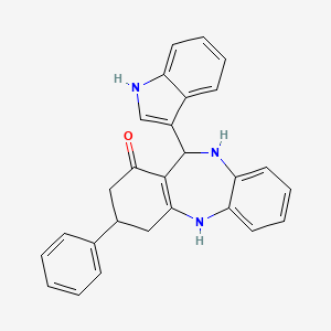 molecular formula C27H23N3O B2765273 6-(1H-indol-3-yl)-9-phenyl-5,6,8,9,10,11-hexahydrobenzo[b][1,4]benzodiazepin-7-one CAS No. 886638-03-5