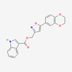 molecular formula C21H16N2O5 B2765276 (5-(2,3-dihydrobenzo[b][1,4]dioxin-6-yl)isoxazol-3-yl)methyl 1H-indole-3-carboxylate CAS No. 1203416-35-6