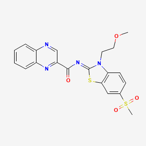 molecular formula C20H18N4O4S2 B2765294 (Z)-N-(3-(2-甲氧基乙基)-6-(甲磺酰基)苯并[d]噻唑-2(3H)-基亚亚乙烯)喹喔啉-2-甲酰胺 CAS No. 1173456-87-5