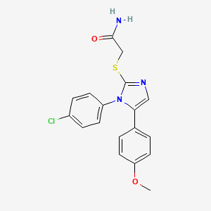 molecular formula C18H16ClN3O2S B2765299 2-((1-(4-chlorophenyl)-5-(4-methoxyphenyl)-1H-imidazol-2-yl)thio)acetamide CAS No. 1226429-81-7