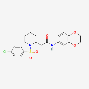 molecular formula C21H23ClN2O5S B2765304 2-(1-((4-氯苯基)磺酰)哌啶-2-基)-N-(2,3-二氢苯并[b][1,4]二噁嗪-6-基)乙酰胺 CAS No. 941910-82-3