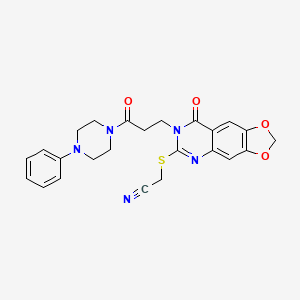 molecular formula C24H23N5O4S B2765307 2-({8-oxo-7-[3-oxo-3-(4-phenylpiperazin-1-yl)propyl]-2H,7H,8H-[1,3]dioxolo[4,5-g]quinazolin-6-yl}sulfanyl)acetonitrile CAS No. 896706-24-4