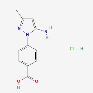 molecular formula C11H12ClN3O2 B2765318 4-(5-Amino-3-methyl-pyrazol-1-YL)-benzoic acid hydrochloride CAS No. 303766-96-3
