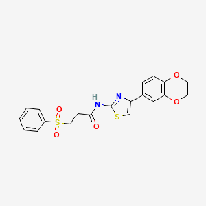 molecular formula C20H18N2O5S2 B2765325 N-(4-(2,3-dihydrobenzo[b][1,4]dioxin-6-yl)thiazol-2-yl)-3-(phenylsulfonyl)propanamide CAS No. 868676-32-8