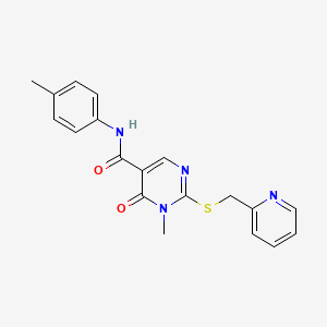 molecular formula C19H18N4O2S B2765347 1-methyl-N-(4-methylphenyl)-6-oxo-2-(pyridin-2-ylmethylsulfanyl)pyrimidine-5-carboxamide CAS No. 891106-08-4