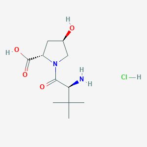 molecular formula C11H21ClN2O4 B2765349 (2S,4R)-1-[(2S)-2-Amino-3,3-dimethylbutanoyl]-4-hydroxypyrrolidine-2-carboxylic acid hydrochloride CAS No. 1955474-62-0