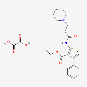 molecular formula C23H28N2O7S B2765355 乙酸乙酯 4-苯基-2-(3-(哌啶-1-基)丙酰基)硫代吡咯烷-3-羧酸酸草酸盐 CAS No. 381687-79-2