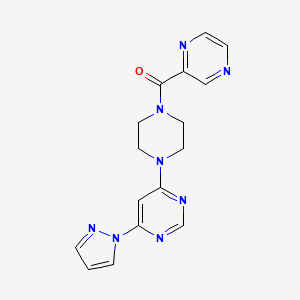 molecular formula C16H16N8O B2765356 (4-(6-(1H-pyrazol-1-yl)pyrimidin-4-yl)piperazin-1-yl)(pyrazin-2-yl)methanone CAS No. 1226455-89-5