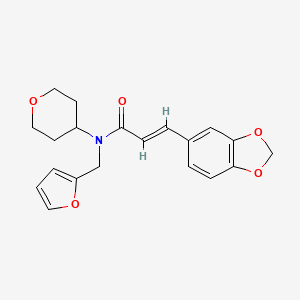 molecular formula C20H21NO5 B2765361 (E)-3-(苯并[d][1,3]二噁烷-5-基)-N-(呋喃-2-基甲基)-N-(四氢-2H-吡喃-4-基)丙烯酰胺 CAS No. 1448140-23-5