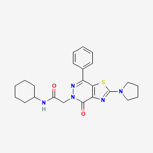 molecular formula C23H27N5O2S B2765369 N-cyclohexyl-2-(4-oxo-7-phenyl-2-(pyrrolidin-1-yl)thiazolo[4,5-d]pyridazin-5(4H)-yl)acetamide CAS No. 1105232-41-4