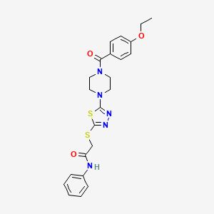 molecular formula C23H25N5O3S2 B2765373 2-((5-(4-(4-乙氧基苯甲酰)哌嗪-1-基)-1,3,4-噻二唑-2-基)硫)-N-苯乙酰胺 CAS No. 1105198-75-1