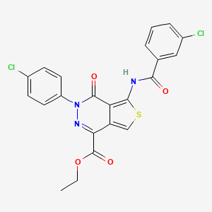 molecular formula C22H15Cl2N3O4S B2765382 乙酸-5-[(3-氯苯甲酰)氨基]-3-(4-氯苯基)-4-氧代噻吩并[3,4-d]吡啶-1-甲酸酯 CAS No. 851950-43-1