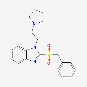 molecular formula C20H23N3O2S B2765389 2-(benzylsulfonyl)-1-(2-(pyrrolidin-1-yl)ethyl)-1H-benzo[d]imidazole CAS No. 886906-16-7