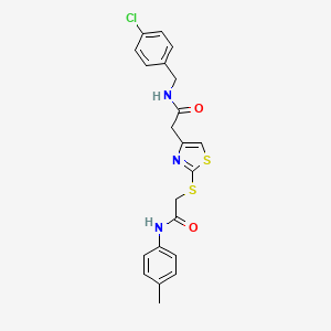 molecular formula C21H20ClN3O2S2 B2765391 N-(4-chlorobenzyl)-2-(2-((2-oxo-2-(p-tolylamino)ethyl)thio)thiazol-4-yl)acetamide CAS No. 941980-92-3