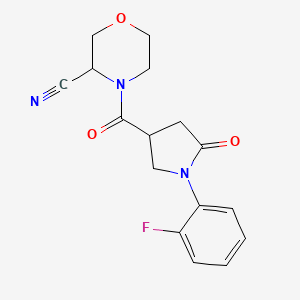 molecular formula C16H16FN3O3 B2765432 4-[1-(2-Fluorophenyl)-5-oxopyrrolidine-3-carbonyl]morpholine-3-carbonitrile CAS No. 2135201-97-5