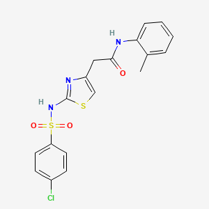 molecular formula C18H16ClN3O3S2 B2765434 2-(2-(4-chlorophenylsulfonamido)thiazol-4-yl)-N-(o-tolyl)acetamide CAS No. 922099-70-5
