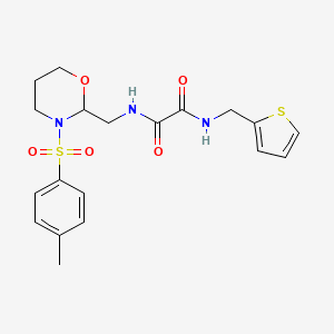 molecular formula C19H23N3O5S2 B2765443 N1-(thiophen-2-ylmethyl)-N2-((3-tosyl-1,3-oxazinan-2-yl)methyl)oxalamide CAS No. 872862-70-9