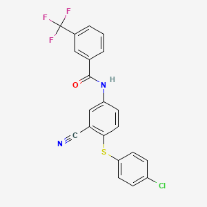 molecular formula C21H12ClF3N2OS B2765447 N-{4-[(4-chlorophenyl)sulfanyl]-3-cyanophenyl}-3-(trifluoromethyl)benzenecarboxamide CAS No. 306980-38-1