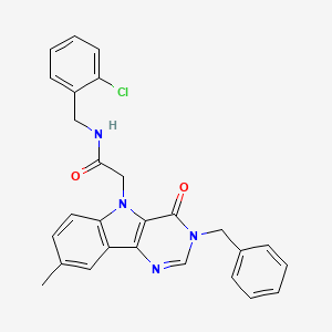 molecular formula C27H23ClN4O2 B2765478 2-(3-benzyl-8-methyl-4-oxo-3H-pyrimido[5,4-b]indol-5(4H)-yl)-N-(2-chlorobenzyl)acetamide CAS No. 1189925-71-0