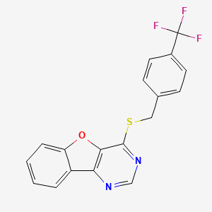 molecular formula C18H11F3N2OS B2765488 4-((4-(Trifluoromethyl)benzyl)thio)benzofuro[3,2-d]pyrimidine CAS No. 851130-51-3