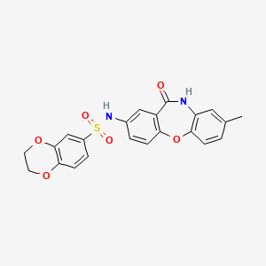 molecular formula C22H18N2O6S B2765493 N-(8-methyl-11-oxo-10,11-dihydrodibenzo[b,f][1,4]oxazepin-2-yl)-2,3-dihydrobenzo[b][1,4]dioxine-6-sulfonamide CAS No. 922035-06-1