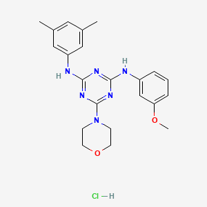 molecular formula C22H27ClN6O2 B2765502 N2-(3,5-dimethylphenyl)-N4-(3-methoxyphenyl)-6-morpholino-1,3,5-triazine-2,4-diamine hydrochloride CAS No. 1179460-41-3