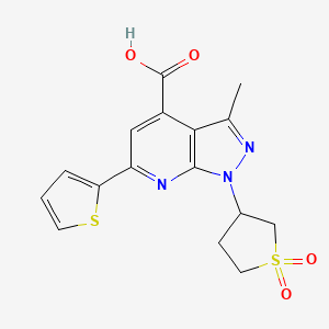 molecular formula C16H15N3O4S2 B2765512 1-(1,1-dioxidotetrahydrothiophen-3-yl)-3-methyl-6-(thiophen-2-yl)-1H-pyrazolo[3,4-b]pyridine-4-carboxylic acid CAS No. 893725-43-4