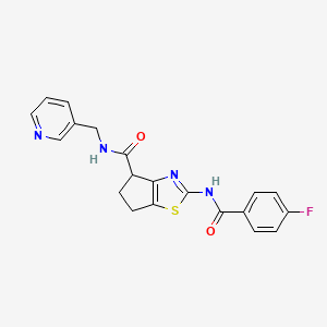 molecular formula C20H17FN4O2S B2765522 2-(4-氟苯甲酰胺基)-N-(吡啶-3-基甲基)-5,6-二氢-4H-环戊并[3,4-d]噻唑-4-羧酰胺 CAS No. 941880-00-8