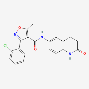 molecular formula C20H16ClN3O3 B2765536 3-(2-chlorophenyl)-5-methyl-N-(2-oxo-1,2,3,4-tetrahydroquinolin-6-yl)isoxazole-4-carboxamide CAS No. 922131-09-7
