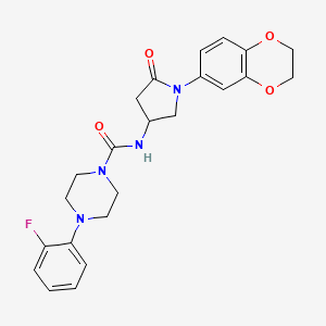 molecular formula C23H25FN4O4 B2765547 N-[1-(2,3-dihydro-1,4-benzodioxin-6-yl)-5-oxopyrrolidin-3-yl]-4-(2-fluorophenyl)piperazine-1-carboxamide CAS No. 891111-79-8