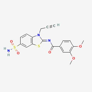 molecular formula C19H17N3O5S2 B2765549 3,4-dimethoxy-N-(3-prop-2-ynyl-6-sulfamoyl-1,3-benzothiazol-2-ylidene)benzamide CAS No. 865182-11-2