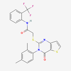 molecular formula C23H18F3N3O2S2 B2765554 2-{[3-(2,4-dimethylphenyl)-4-oxo-3,4-dihydrothieno[3,2-d]pyrimidin-2-yl]sulfanyl}-N-[2-(trifluoromethyl)phenyl]acetamide CAS No. 1260946-61-9