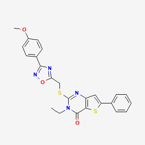 molecular formula C24H20N4O3S2 B2765555 3-ethyl-2-(((3-(4-methoxyphenyl)-1,2,4-oxadiazol-5-yl)methyl)thio)-6-phenylthieno[3,2-d]pyrimidin-4(3H)-one CAS No. 1207030-32-7