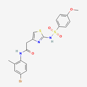 molecular formula C19H18BrN3O4S2 B2765574 N-(4-bromo-2-methylphenyl)-2-(2-(4-methoxyphenylsulfonamido)thiazol-4-yl)acetamide CAS No. 922129-41-7