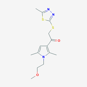 molecular formula C14H19N3O2S2 B2765587 1-[1-(2-Methoxyethyl)-2,5-dimethylpyrrol-3-yl]-2-[(5-methyl-1,3,4-thiadiazol-2-yl)sulfanyl]ethanone CAS No. 690642-71-8