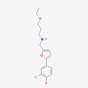 molecular formula C16H19ClFNO2 B276559 N-{[5-(3-chloro-4-fluorophenyl)furan-2-yl]methyl}-3-ethoxypropan-1-amine 